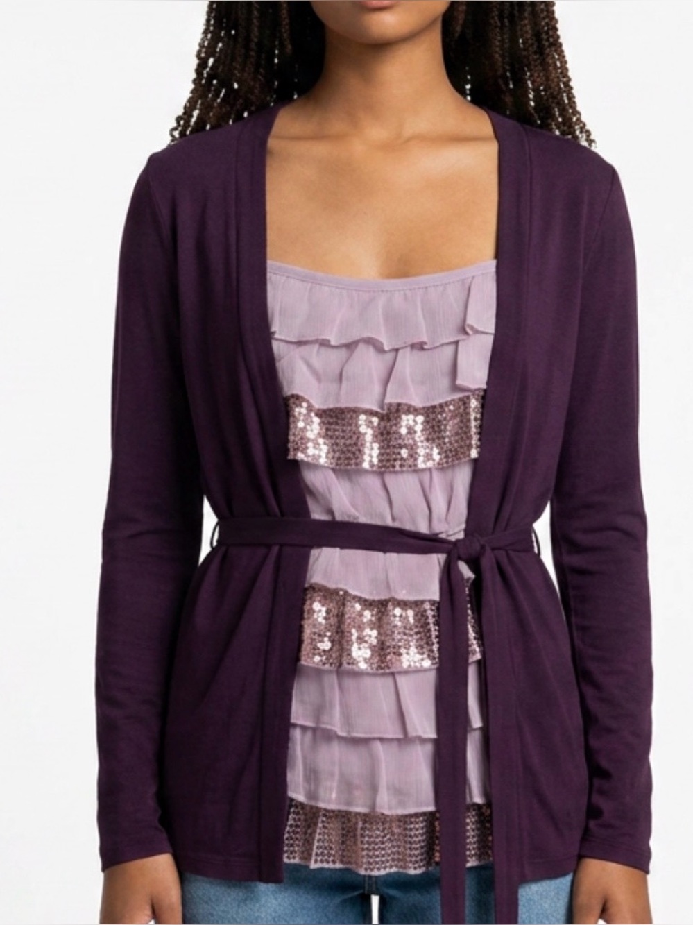 Apt. 9 Cardigan & Sequin RuffleCamisol One Piece, Size Small, Marroon/Pink